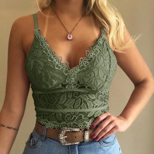 Green Lace Suspenders Nightclub V-neck Party Underwear Womens Vest 2020 Summer New Fashion Crop Tops Strap Pink Tops