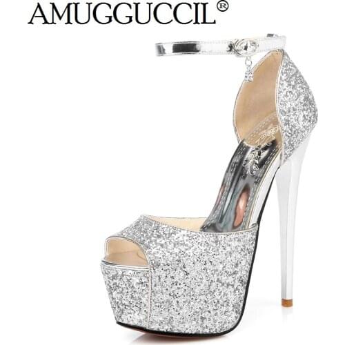 2020 New Plus Big Size 35-48 Gold Silver Buckle Fashion Sexy High Heels Platform Party Wedding Summer Women Shoes Sandals L927