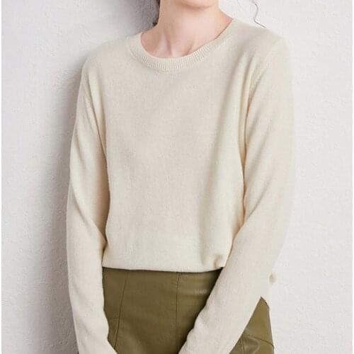 Womens Sweater Pure Wool Woolen Sweater Autumn Winter Women Solid Color Round Neck Sweater Soft Warm Knit Sweater Top