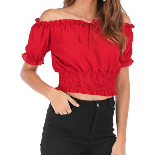 Tank Casual Beach Pullover Lantern Sleeve Club Elastic Waist Women Crop Top Holiday Strapless Summer Sexy Off Shoulder Ruched