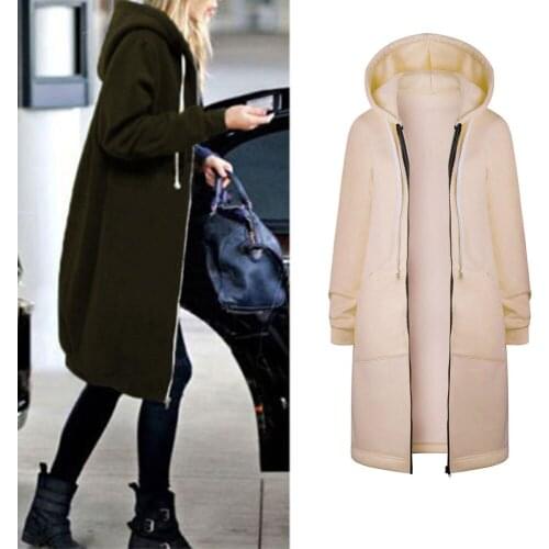 2020 Autumn Winter Casual Women Long Hoodies Outwear Jacket Warm Zipper Open Hoodies Sweatshirt Long Coat Jacket Tops Outwear