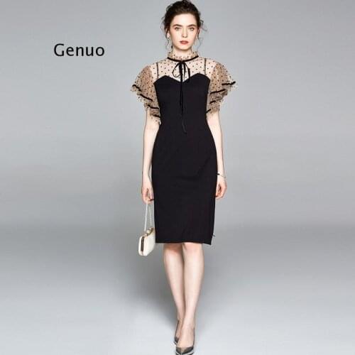 Women Summer Elegant Pencil Dress Festa High Quality Vintage Office Cocktail Party Robe Femme Mesh Designer Vestidos