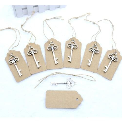 10 Pcs/Lot Key Bottle Opener DIY Skeleton Wine Opener with Escort Tag Card Rustic Wedding Party Favor Souvenir Gifts