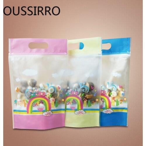 10PCS/Lot Rainbow Baked Food Packaging Bag Wedding Party Candy Biscuit Self-sealing Zipper Bag DIY Gifts Baking Cookies Bags