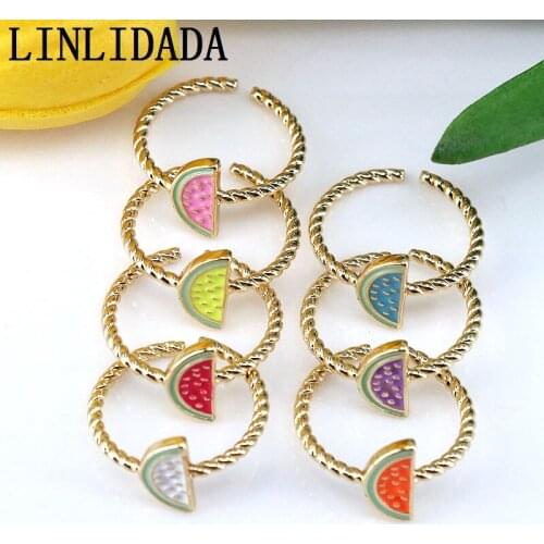 10Pcs Minimalist Gold watermelon fruit ring enamel open ring summer Dripping oil girls rings for party