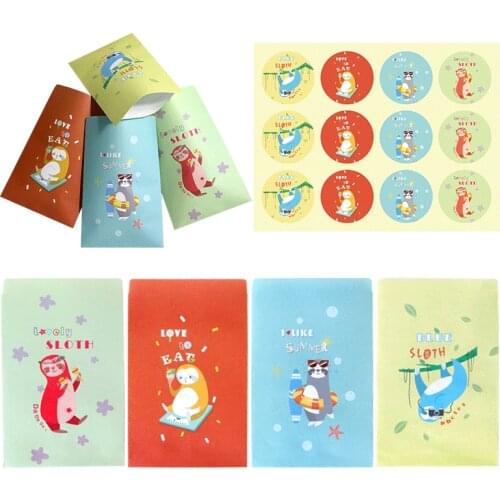 12sets Lovely Sloth Paper Gift Bags Assorted Cartoon Birthday Theme Party Mini Paper Treat Bag DIY Gift Packaging Supplies