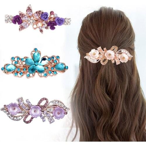 2021 Fashion Vintage Crystal Hairpins For Women Sequin Rose Flower Hair Bows With Silver Clips Rhinestone Hair Barrettes