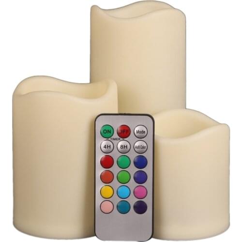 3Pcs Set LED Multicolored Flameless Electronic Candles Outdoor & Indoor Color Changing Candles Light With Multi-Function Timer R