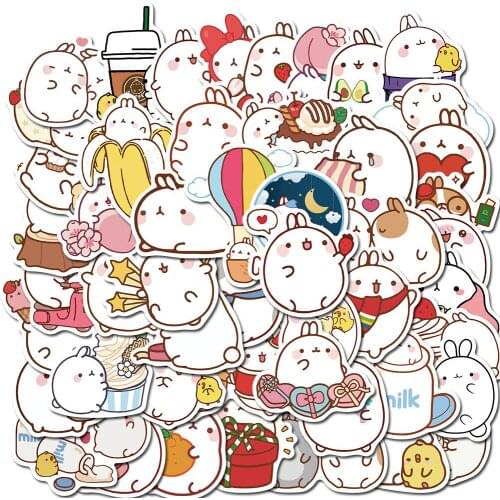 50pcs Cute Round Rabbit Stickers Children Cartoon Suitcase Notebook Skateboard Personalized Graffiti Stickers Waterproof Decal