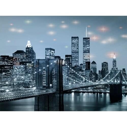 5D Diamond Art Painting DIY City Night Scenery Full Square/round Mosaic Building Town Landscape Embroidery Home Decor