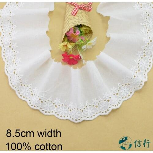 8.5cm 100%cotton white embroided lace ribbon guipure trims fabric DIY sewing Accessories supplies african lace applique #3532