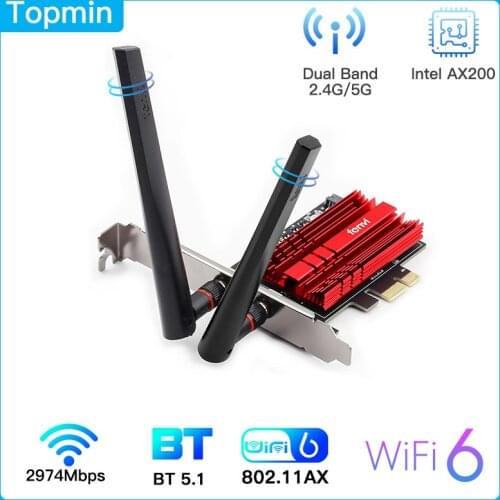 Fenvi 3000Mbps WIFI 6 Intel AX200 Wireless Card Dual Band Bluetooth 5.1 PCIE Adapter 802.11AX Win10-64 bit Wi-Fi6 For PC Desktop