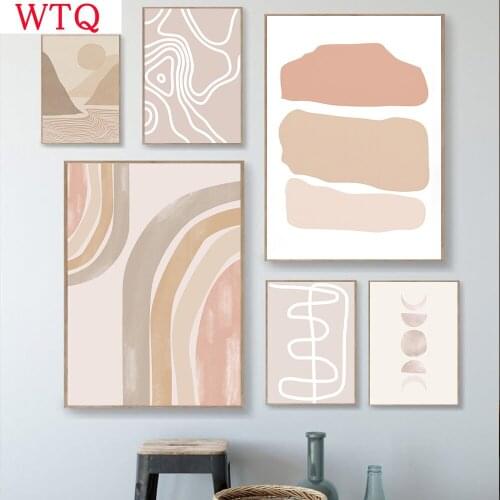 Boho Moon Rainbow Canvas Prints Sun Abstract Landscape Poster Color Block Line Art Painting Nordic Wall Art Pictures Home Decor