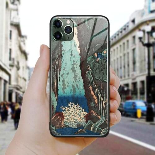 Japanese style Kegon Waterfall Ukiyoe Silicone Glass Phone Case Cover For iPhone SE 6 6s 7 8 Plus X XR XS 11 12 Mini Pro Max