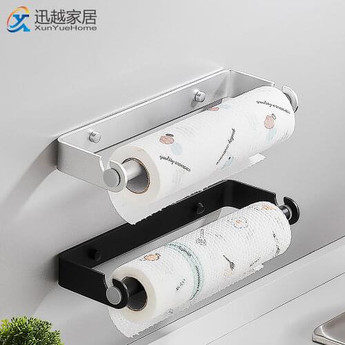 Punch-Free Roll Paper Holder Aluminum Cling Film Towel Rack Kitchen Accessories Tissue Hanger Wall Organizer Storage Shelf