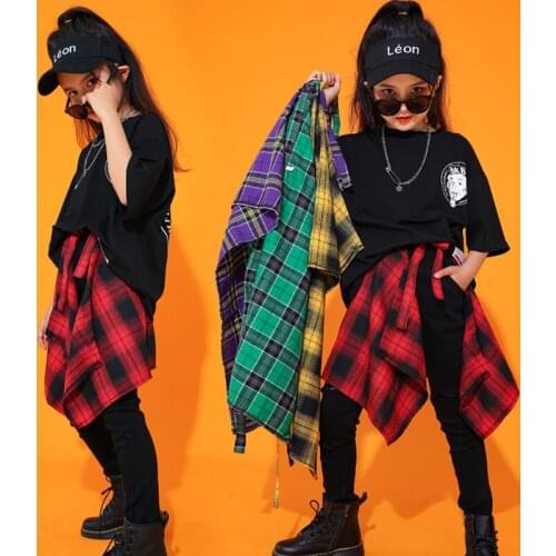 Popular Jazz Dance Costume Hip Hop Outfit For Kids School Performance Clothing Short Sleeve T-shirt Black Suit Cool Style 806