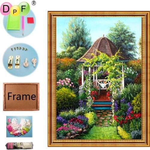 DPF diamond painting garden house and frame diamond painting cross stitch home decoration full round diamond