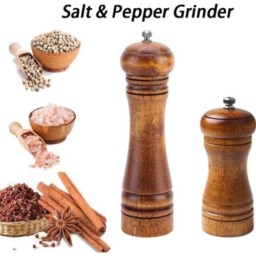 Oak Wood Manual Salt and Pepper Grinder Spice Grain Grinder With Strong Adjustable Ceramic Grinding Core 5"8" Mills Kitchen Tool