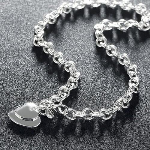 Classic Jewelry 925 Silver Jewelry Small Heart Shape Chain Necklace Women Men Jewelry Free Shipping