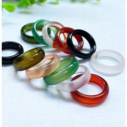 Natural Lovers Womens Brand Tail Rings Agate Jade Chalcedony Emerald Handmade Men Finger Rings Jewelry Natural Stone Gift