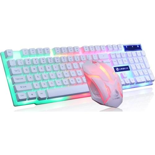 2021 HOT Led Glowing Computer Desktop Wired Mechanical Keyboard And Mouse Game Suite Usb