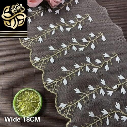 18CM Wide Gold Line Embroidered 3d Flowers Lace Fabric Applique Collar Neckline Trim Dress Headwear Garment Sewing Accessories