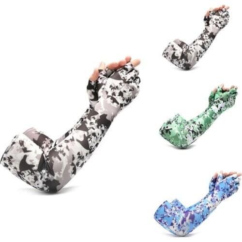 X3UA Summer Long Sleeves for Men Camouflage Sunscreen Quick Dry Cycling Driving Anti-skid Half Finger Arm Ice Silk Gloves