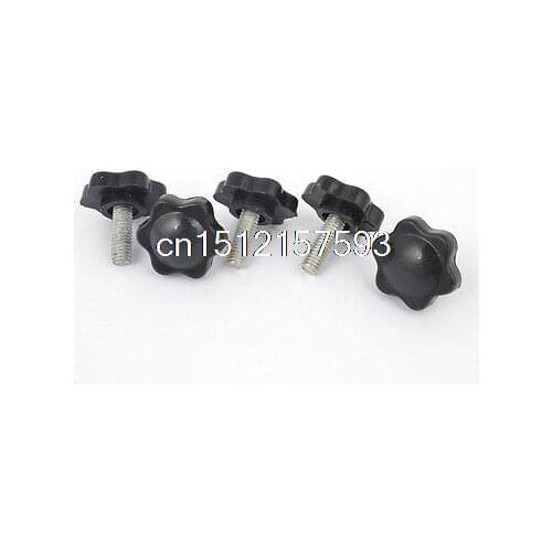 M6 x 15mm Male Thread 25mm Star Head Dia Screw On Type Clamping Knob 5Pcs