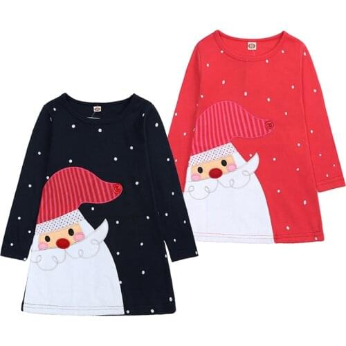Cute Santa Baby Kids Christmas Dress Casual Cotton Long Sleeve Girls Dress 1-6 Years Toddler Girl Clothes Sweet Princess Costume