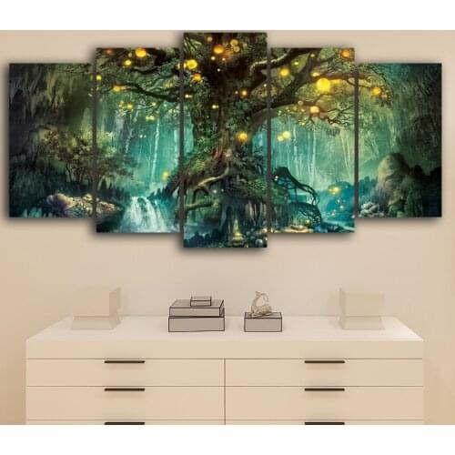 Paintings Canvas Wall Art 5 Pieces Enchanted Tree Scenery HD Printed Modular Vintage Pictures For Living Room Home Decor