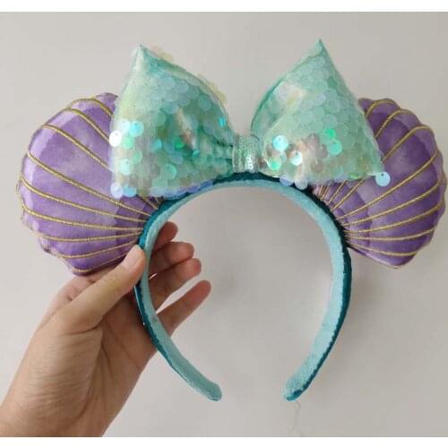 NEW Mermaid Ariel Purple Iridescent Minnie Ears Headband