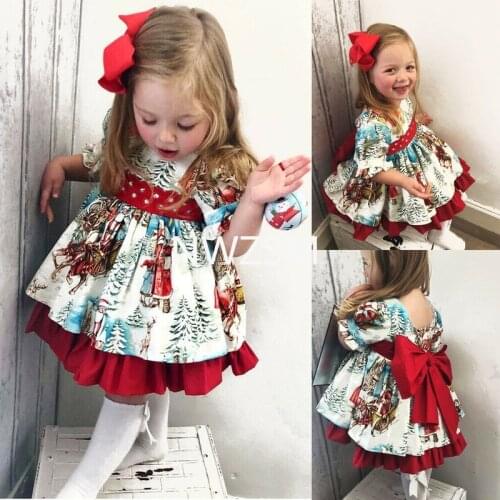 New Christmas 2021 Childrens Santa Claus Print Big Bow Skirt Girls' Dresses New Childrens Skirts