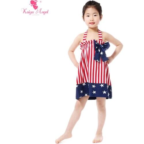 4th Of July America New Dress Stripe Star Toddler Girl Dresses Summer Girls Clothes Bow Princess Dress