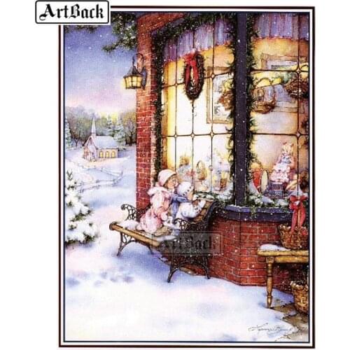 New 5d diamond painting Christmas window two children full square drill diamond cross stitch crystal mosaic embroidery
