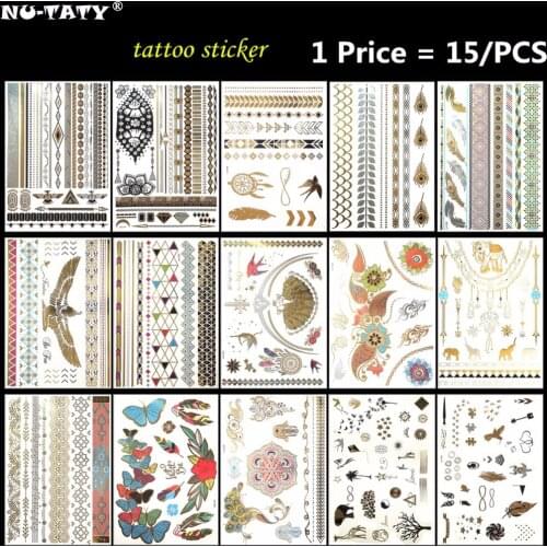 Nu-TATY 15PCS/lot Gold butterfly Temporary 3D Makeup Tattoos Henna Tatuagem Body Art Tatoo Flash Sticker Swimsuit Makeup Tool