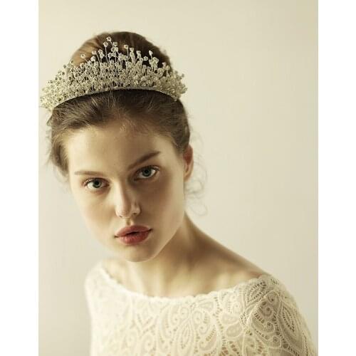 Romantic Sweetheart Luxury Bridal Headdress Shiny Pearl Crystal Rhinestone Princess Crown for Wedding Perform Studio Prop O864