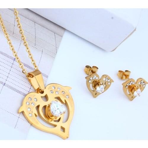 OUFEI Wholesale Fish Heart Jewellery Stainless Steel Jewelry Sets For Women Earring And Necklace Sets Fashion African Jewelry