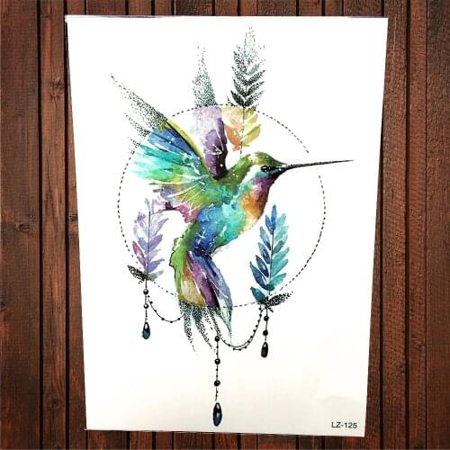 Sexy Watercolor Drawing Geometric Hummingbird Temporary Tattoo Stickers Women Men Body Art Painting Hummer Birds Geometry Tattoo