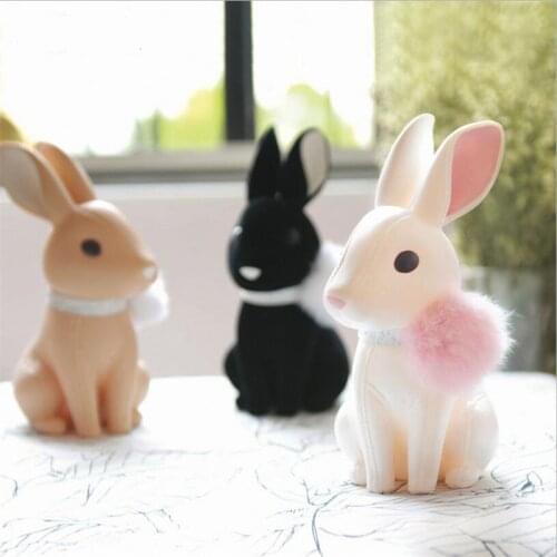 SIBAOLU Luxury Leather Rabbit Money Box Figurines White Knock-down Bunny Piggy Bank Home Decoration Animal Cash Coin Box Gift