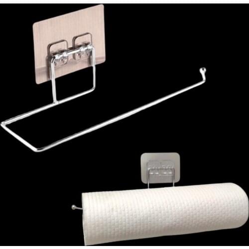 Self-adhesive Towel Holder Rack Kitchen Cabinet Towel Tissue Roll Paper Hanger Organizer Bathroom Towel Bar Shelf Roll Holder