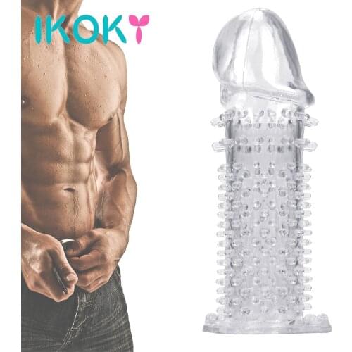 IKOKY Delayed Ejaculation Sex Toys For Men G-spot Stimulation Cock Sleeve Enlargement Penis Rings Reusable Condom Penis Sleeve