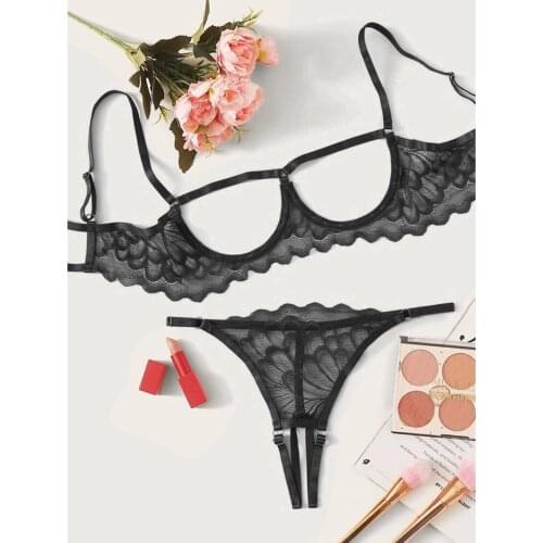Sexy Lingerie Cut Out Bra Brief Sets Women Bra Set Sexy Underwear Set Floral Embroidery Lingerie Set Erotic Brief Sets