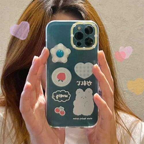 Korean Rotating Bear Flower Applicable for Iphone 12promax X XR XS 11 Pro Max 12 MiN 7 8 Plus Holder Silicone Anti-Drop Case