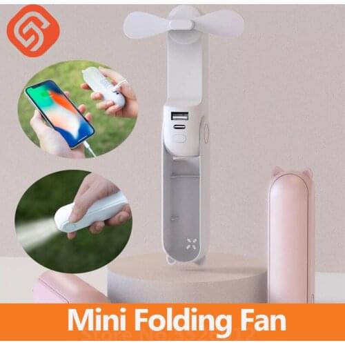 Youpin Mini Folding Fan 2 Speed Adjustment Fans Type-C Charging Student Mute Fan 2000mAh Power Bank mini Portable Flashlight