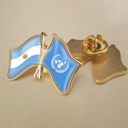 United Nations and Argentina Crossed Double Friendship Flags Lapel Pins