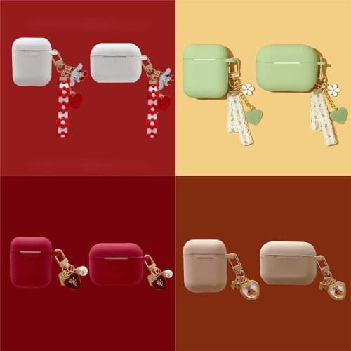 Super Cute Rose Flower Love Heart Keychain For Apple Airpods Pro 3 Silicone Bluetooth Earphone Case for AirPods 2/1 Cover Shell