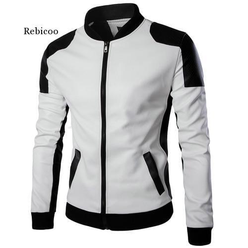 Top Quality Fashion Men White Leather Jackets and Coats Pu Match Color Overcoat M-5Xl