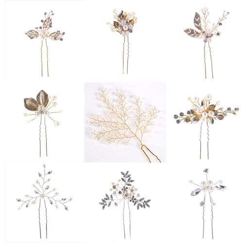 Fashion 1PC Gold Silver Color Wedding Hair Accessories Pearl Rhinestone Hairpins Hair Clips Bridal Bridesmaid Women Hair Jewelry