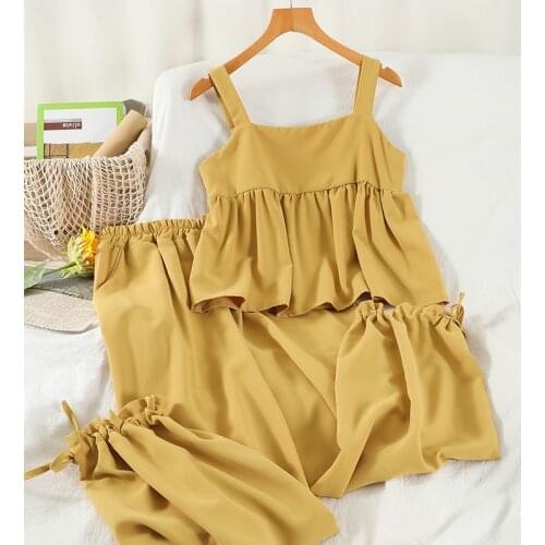 GUUZYUVIZ Summer 2 Piece Pants Set Sexy Sling Short Tank Tops And Casual Loose Drawstring Ankle-tied Pants Women Set Sweatpants