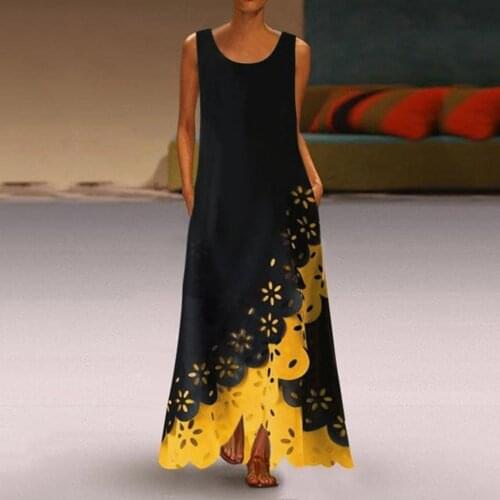 Summer Bohemian Maxi Dress Woman S-5XL богемное Sleeveless Hollow Out Round Neck Beach Loose Dress платье платье платье женское